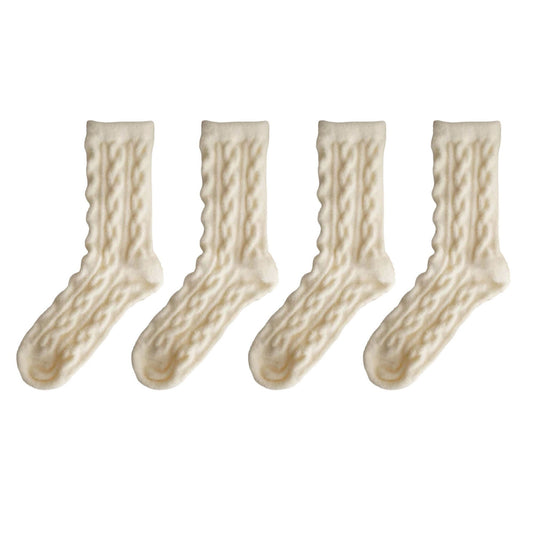 Anna-Kaci Women's 4 Pairs Cable Knit Quarter Socks Soft Stretch Fabric Cozy Everyday Wear