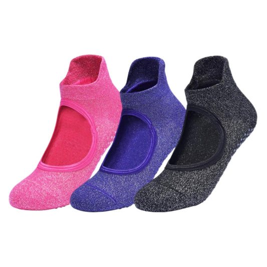 Anna-Kaci Women's 3-Pack Quarter Cut Ballet Grip Socks with Slightly Shiny Stretch Knit and Anti-Slip Sole