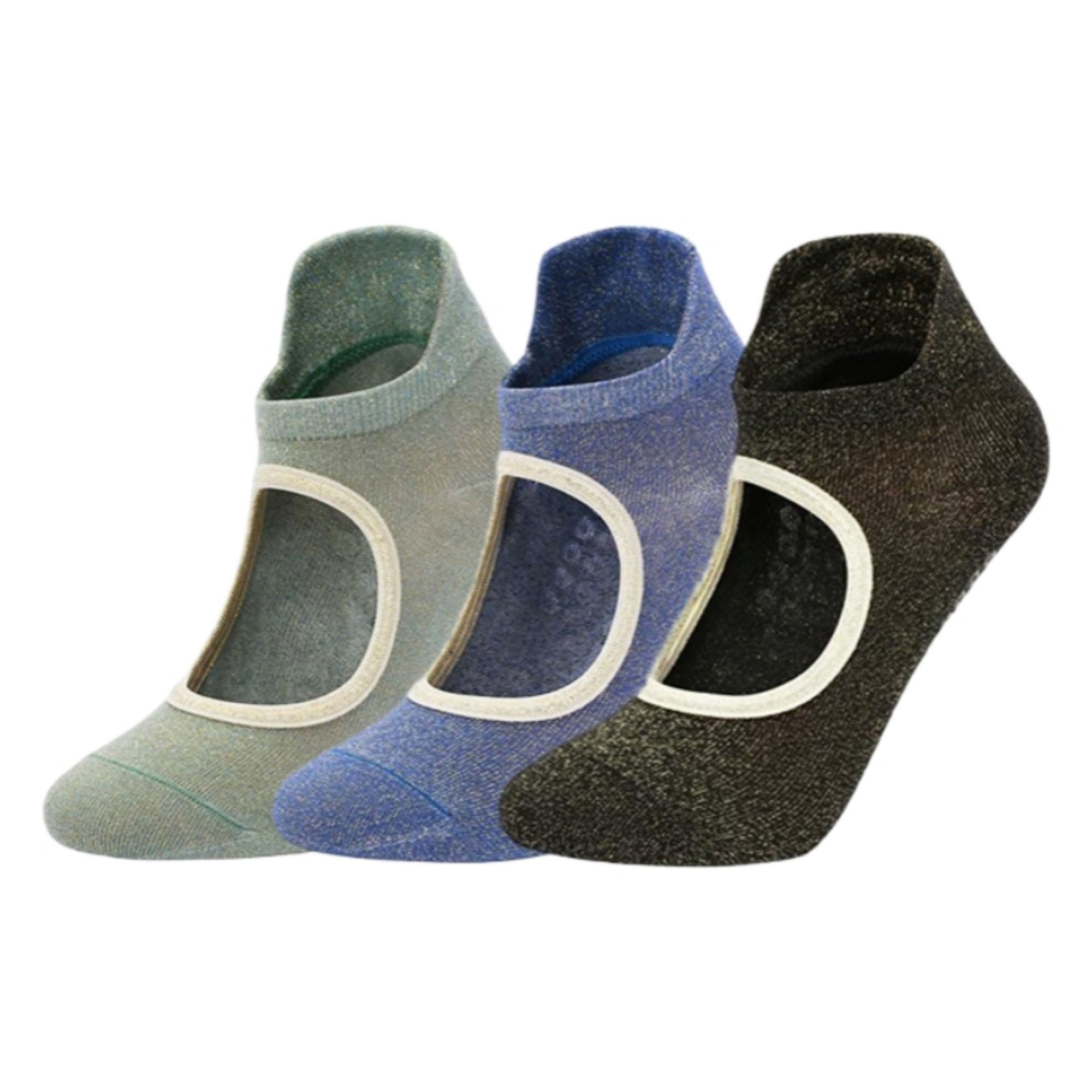 Anna-Kaci Women's 3-Pack Quarter Cut Ballet Grip Socks with Slightly Shiny Stretch Knit and Anti-Slip Sole