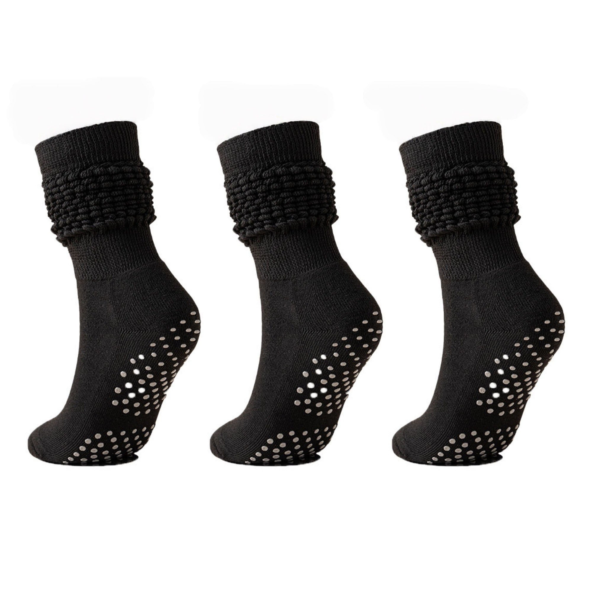 Anna-Kaci Women's 3-Pack Scrunch Grip Socks with Non-Slip Sole Soft Stretch Knit Fabric and Ribbed Ankle Design