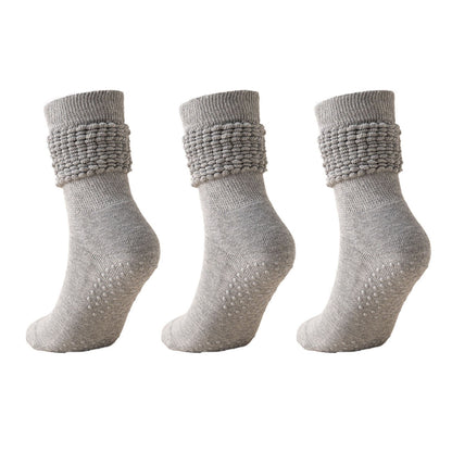 Anna-Kaci Women's 3-Pack Scrunch Grip Socks with Non-Slip Sole Soft Stretch Knit Fabric and Ribbed Ankle Design