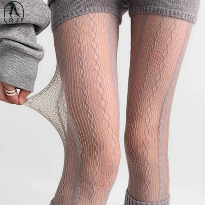Anna-Kaci Women's 2-Pack Sheer Patterned Hosiery with Stretch Fishnet Design and Vertical Stripe Detailing