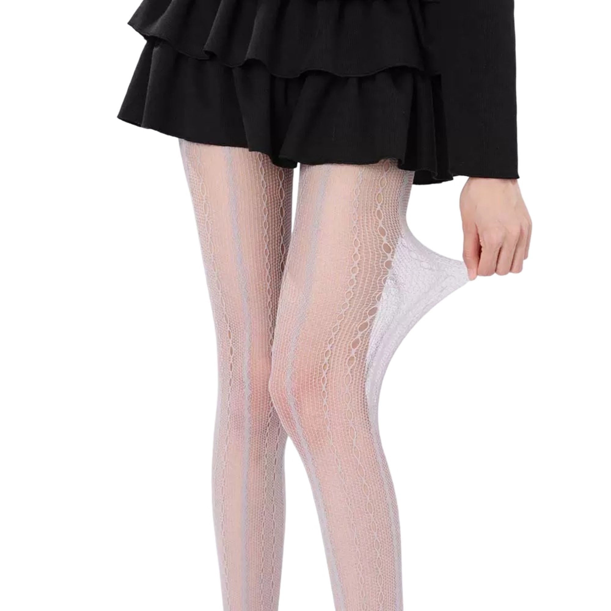Anna-Kaci Women's 2-Pack Sheer Patterned Hosiery with Stretch Fishnet Design and Vertical Stripe Detailing