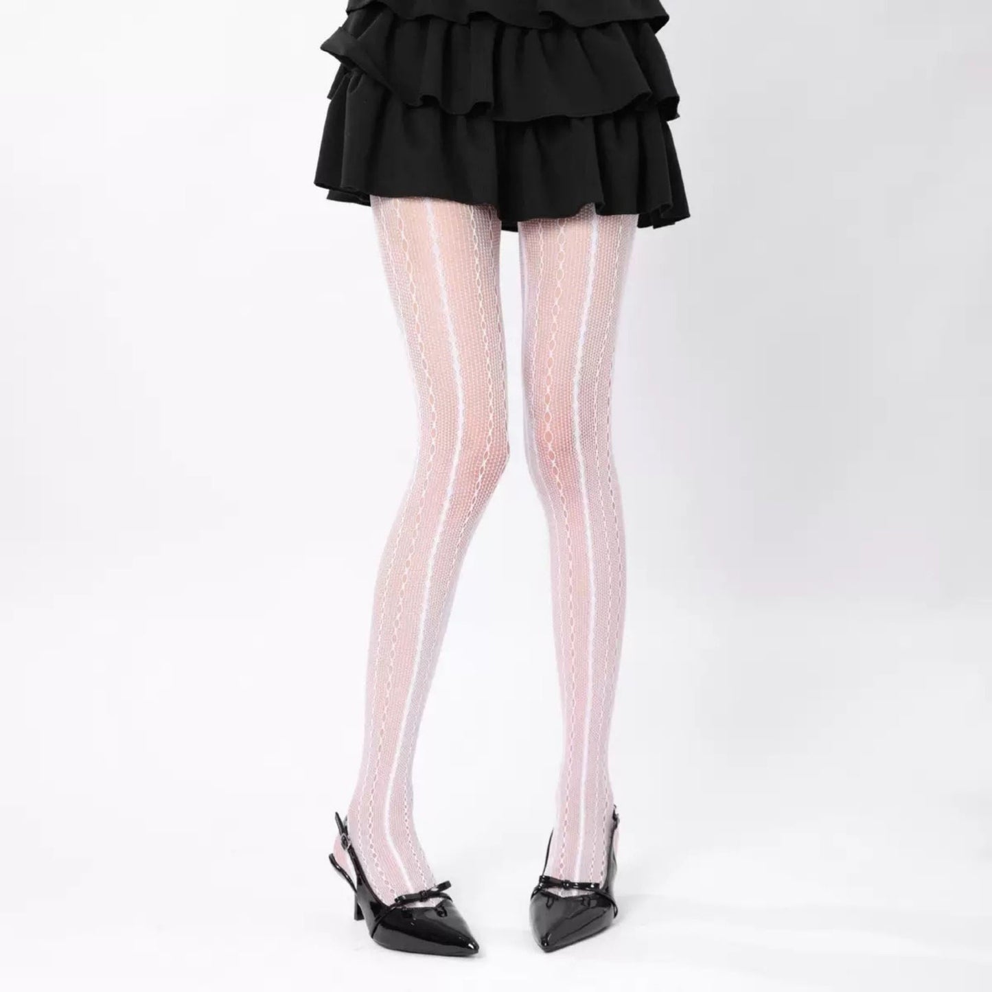 Anna-Kaci Women's 2-Pack Sheer Patterned Hosiery with Stretch Fishnet Design and Vertical Stripe Detailing