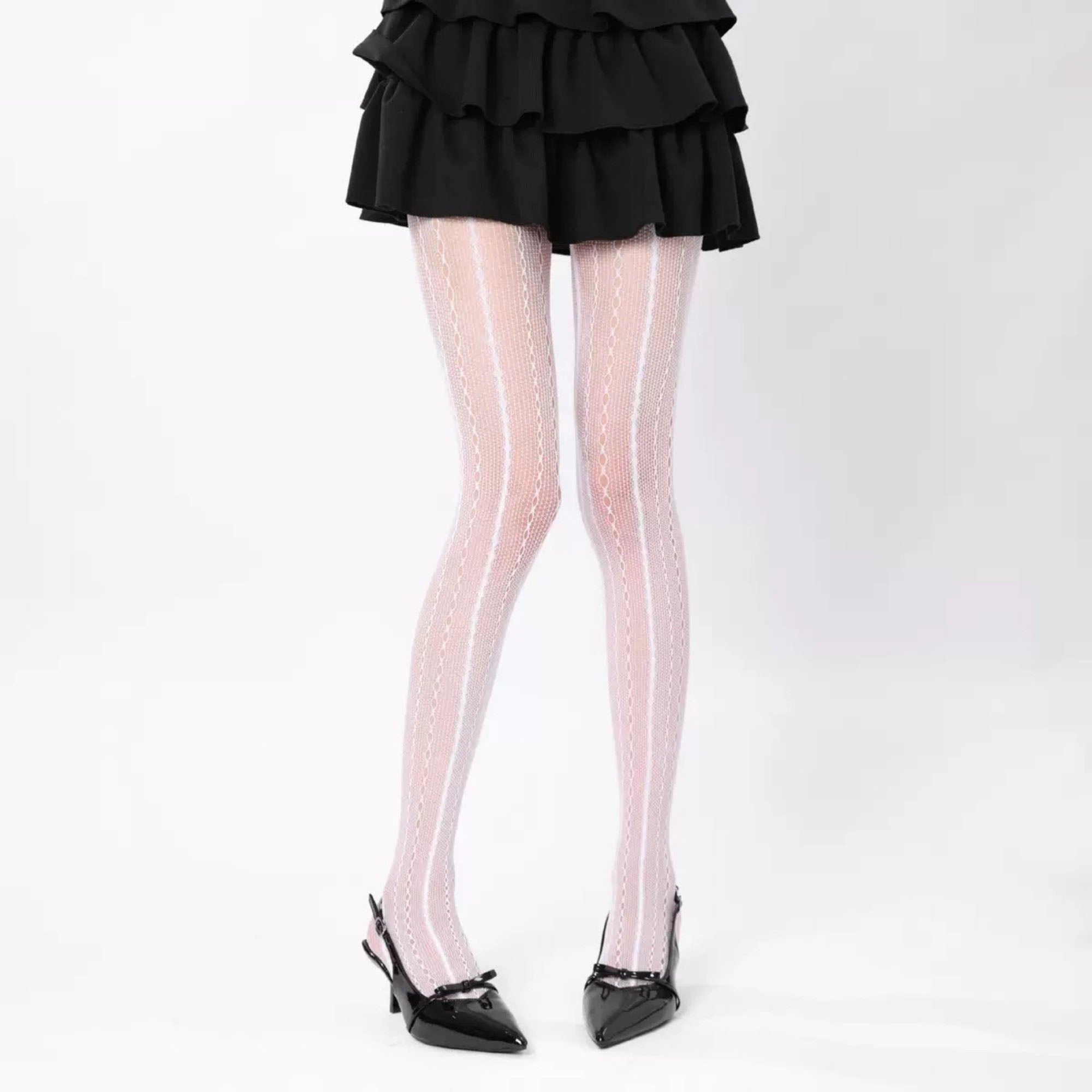 Anna-Kaci Women's 2-Pack Sheer Patterned Hosiery with Stretch Fishnet Design and Vertical Stripe Detailing