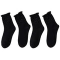 Anna-Kaci Women's 4 Pairs Knit Socks with Polka Dot Design Ruffle Edge Ribbed Cuffs Soft Stretch Fabric
