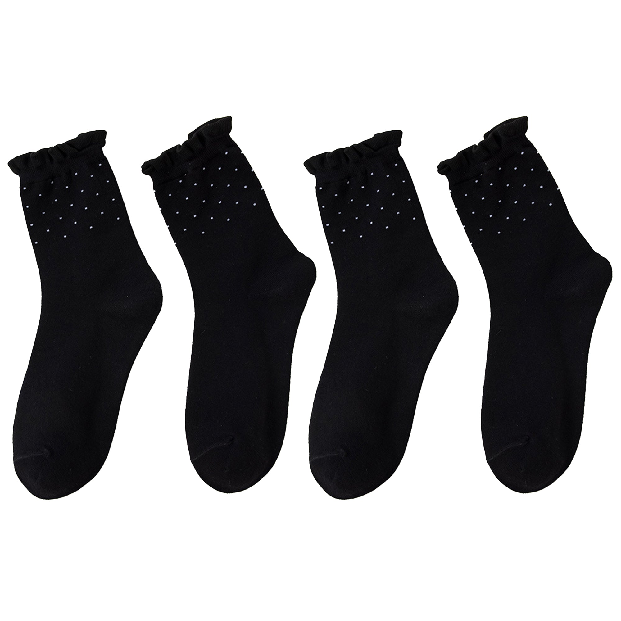 Anna-Kaci Women's 4 Pairs Knit Socks with Polka Dot Design Ruffle Edge Ribbed Cuffs Soft Stretch Fabric