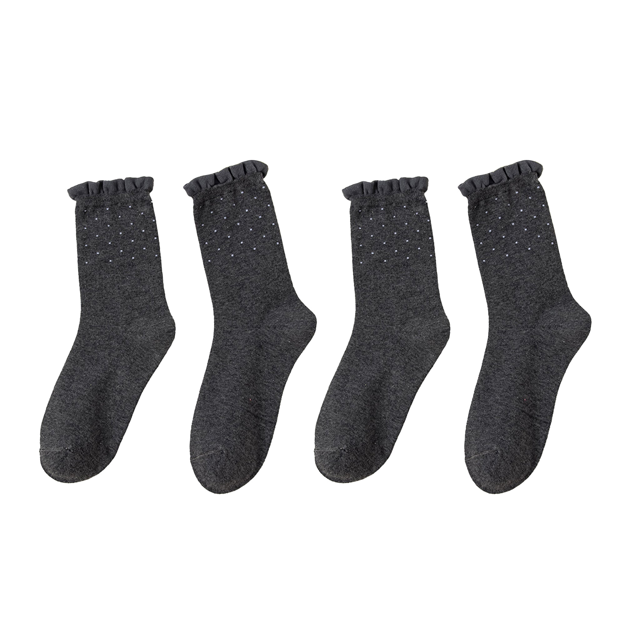 Anna-Kaci Women's 4 Pairs Knit Socks with Polka Dot Design Ruffle Edge Ribbed Cuffs Soft Stretch Fabric