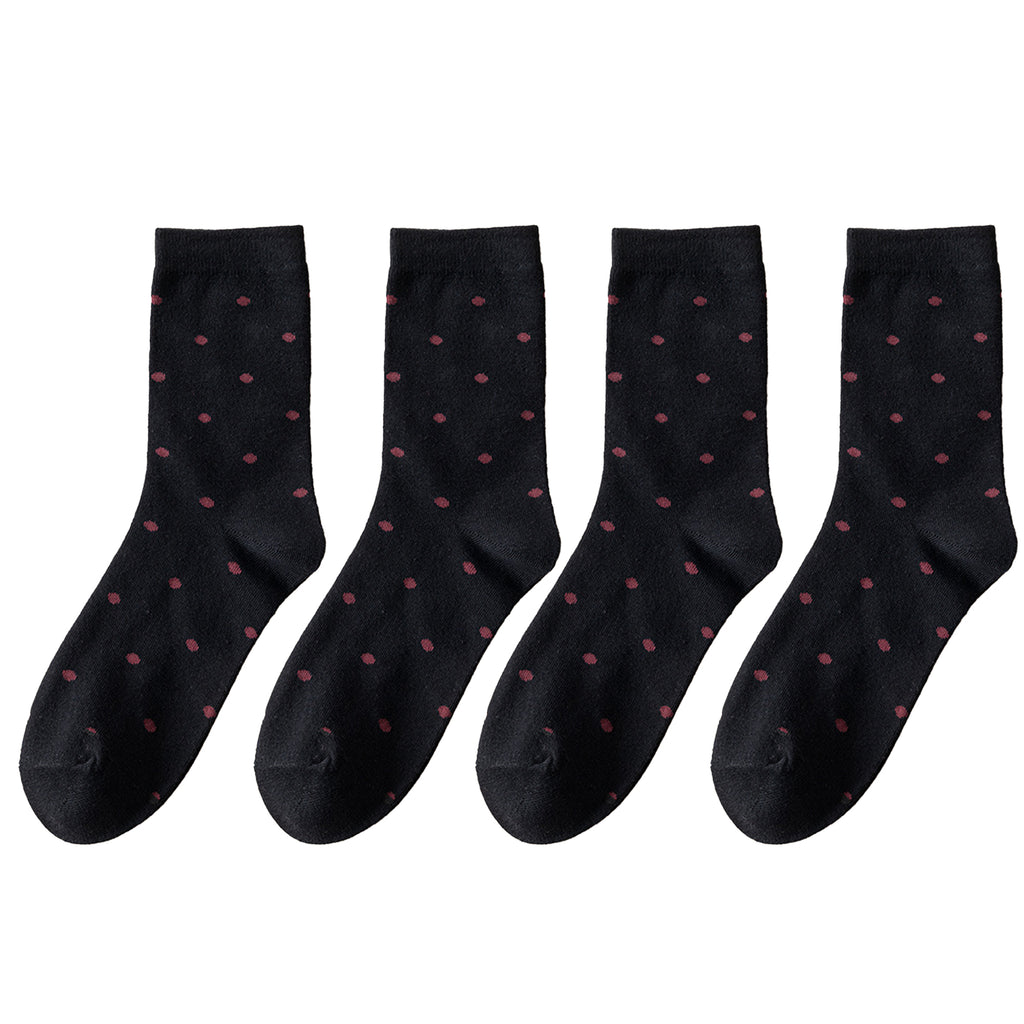 Anna-Kaci Women's 4 Pairs Knit Socks with Polka Dot Pattern Ribbed Cuffs Soft Stretch Fabric