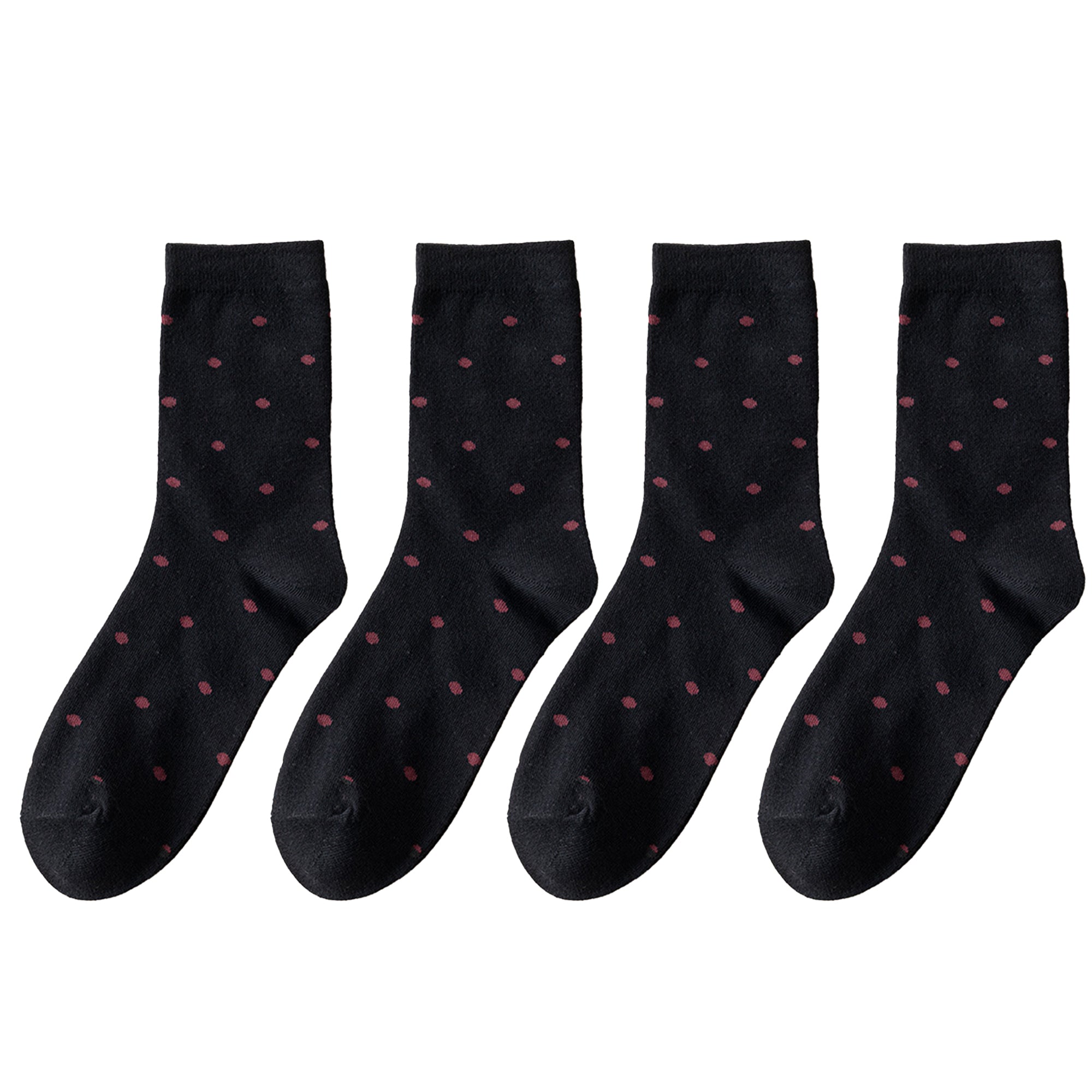 Anna-Kaci Women's 4 Pairs Knit Socks with Polka Dot Pattern Ribbed Cuffs Soft Stretch Fabric