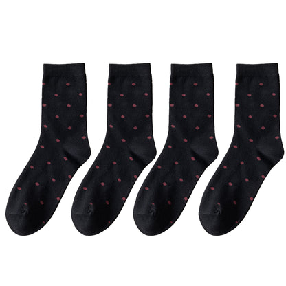 Anna-Kaci Women's 4 Pairs Knit Socks with Polka Dot Pattern Ribbed Cuffs Soft Stretch Fabric