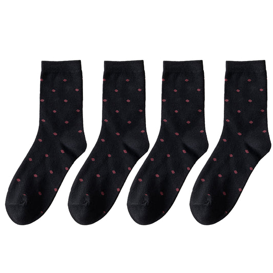 Anna-Kaci Women's 4 Pairs Knit Socks with Polka Dot Pattern Ribbed Cuffs Soft Stretch Fabric
