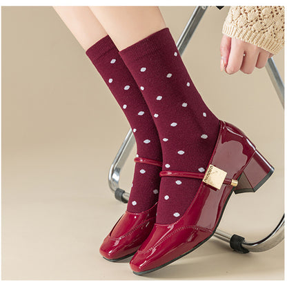 Anna-Kaci Women's 4 Pairs Knit Socks with Polka Dot Pattern Ribbed Cuffs Soft Stretch Fabric