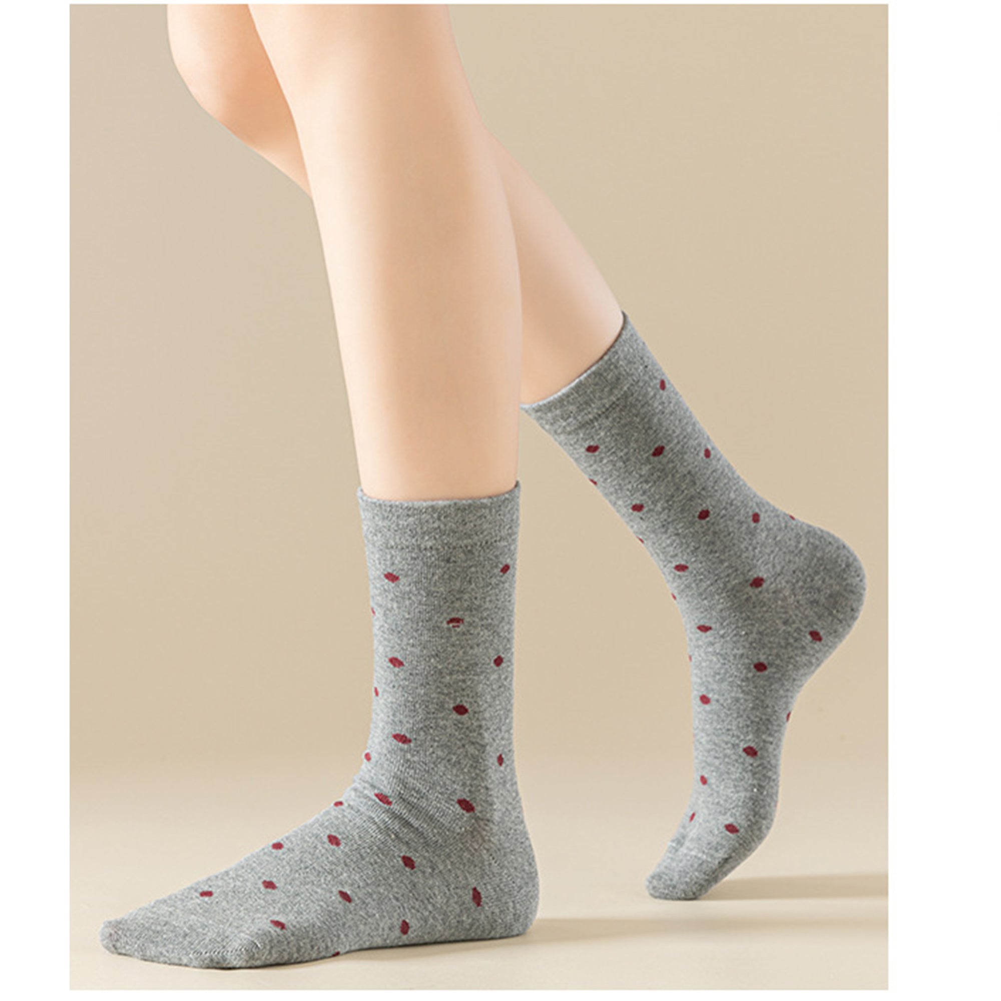 Anna-Kaci Women's 4 Pairs Knit Socks with Polka Dot Pattern Ribbed Cuffs Soft Stretch Fabric