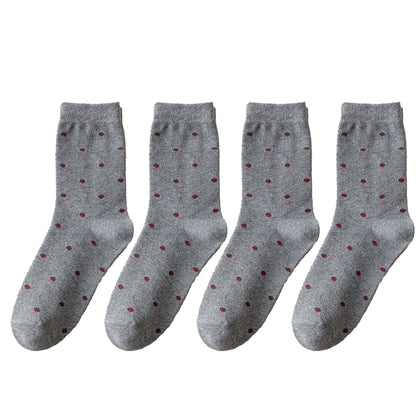 Anna-Kaci Women's 4 Pairs Knit Socks with Polka Dot Pattern Ribbed Cuffs Soft Stretch Fabric