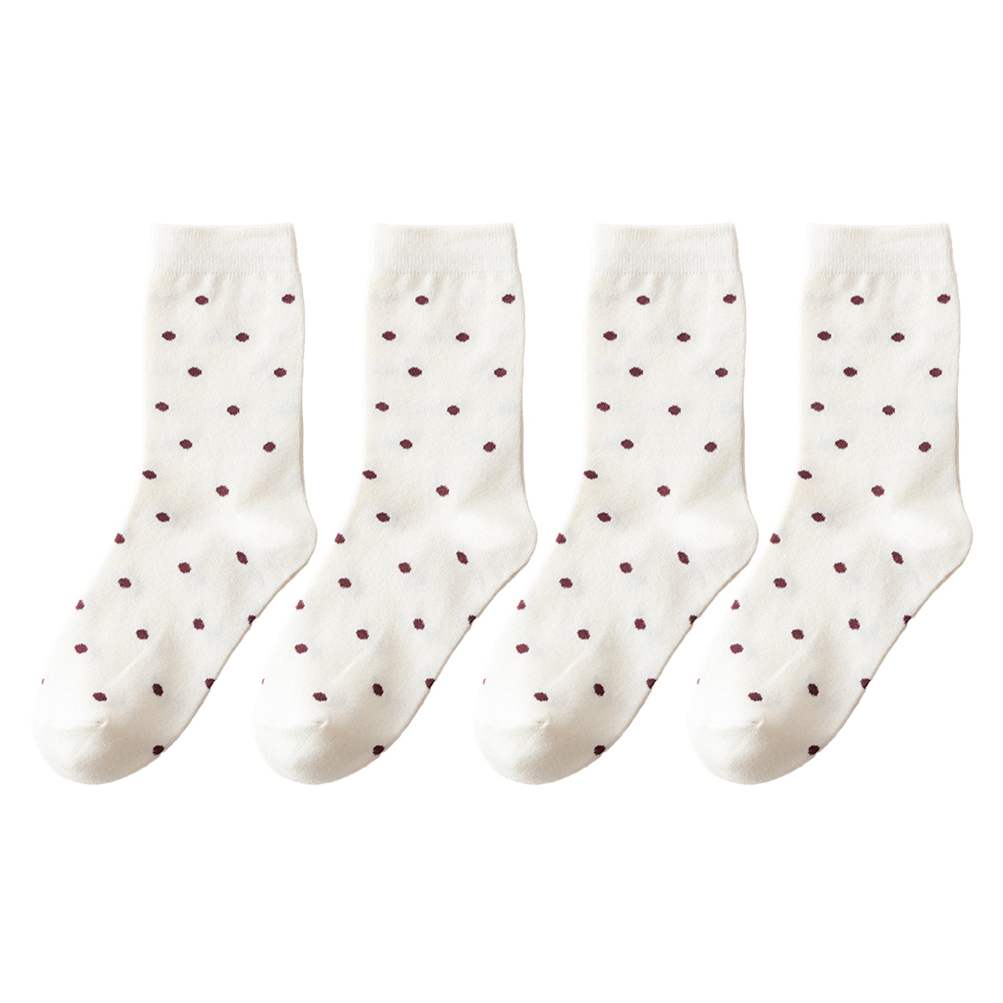 Anna-Kaci Women's 4 Pairs Knit Socks with Polka Dot Pattern Ribbed Cuffs Soft Stretch Fabric