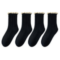 Anna-Kaci Women's 4 Pairs Knit Socks with Ribbed Texture Lace Ruffle Trim Ribbed Cuffs Soft Stretch Fabric