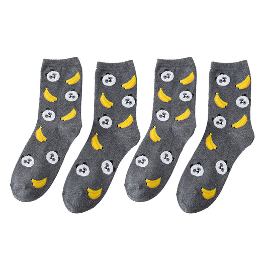 Anna-Kaci Women's 3 Pairs Knit Socks with Cute Cartoon Fruit and Animal Patterns Soft Stretch Fabric Ribbed Cuffs