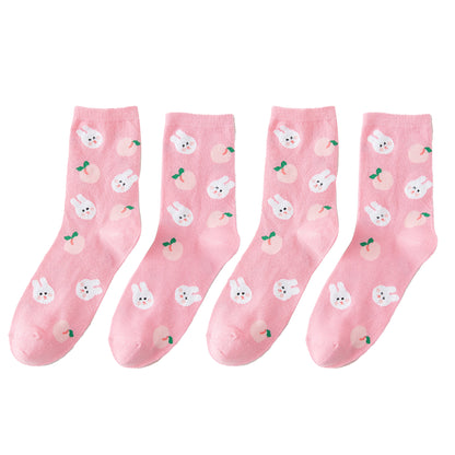 Anna-Kaci Women's 3 Pairs Knit Socks with Cute Cartoon Fruit and Animal Patterns Soft Stretch Fabric Ribbed Cuffs