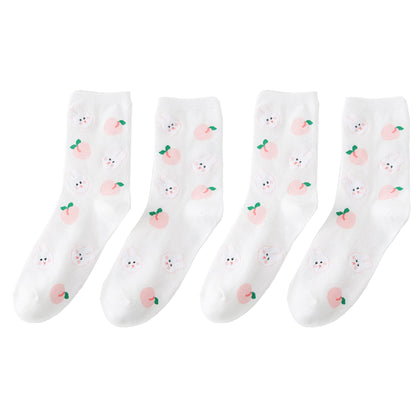 Anna-Kaci Women's 3 Pairs Knit Socks with Cute Cartoon Fruit and Animal Patterns Soft Stretch Fabric Ribbed Cuffs