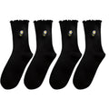 Anna-Kaci Women's 4 Pairs Ribbed Knit Socks with Daisy Embroidery Lettuce Edge Cuffs Soft Stretch Fabric