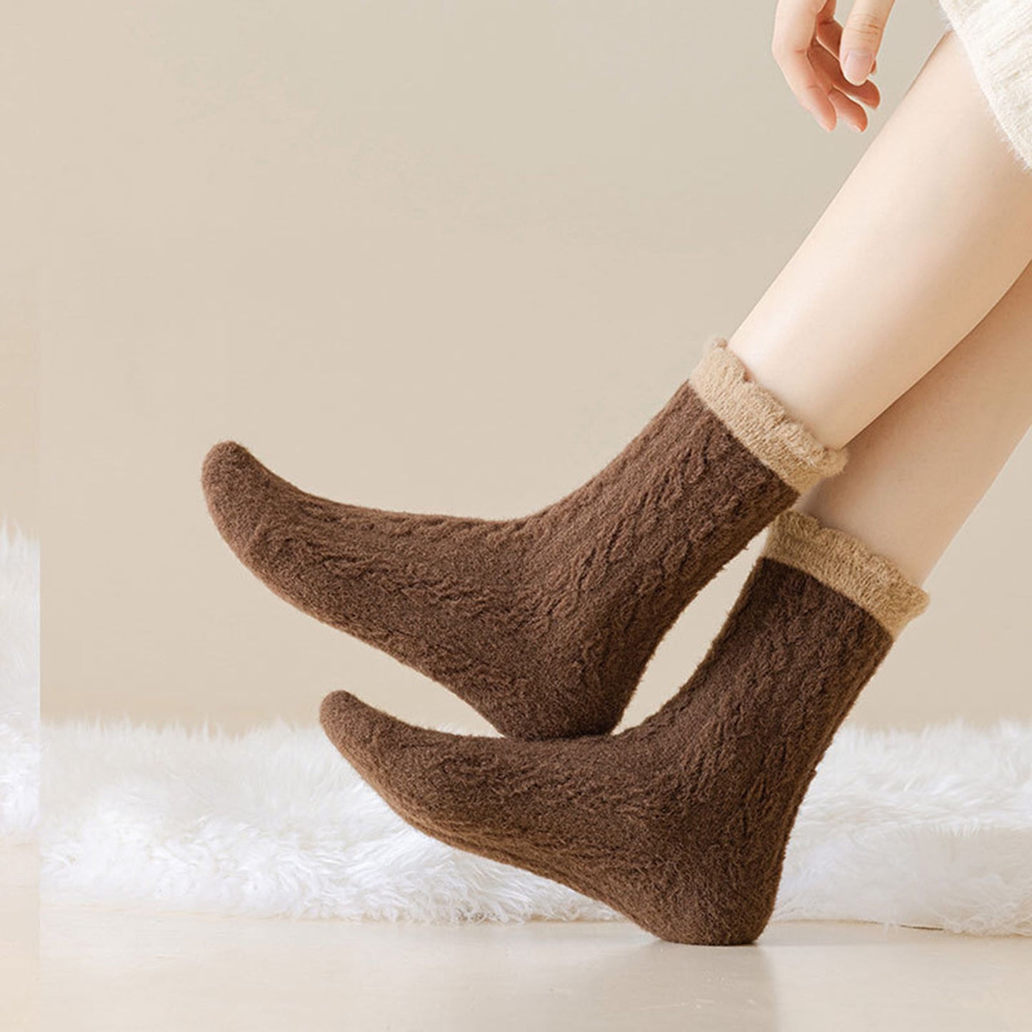 Anna-Kaci Women's 3 - Pack Cable Knit Crew Socks with Soft Textured Fabric and Contrast Cuff Detail