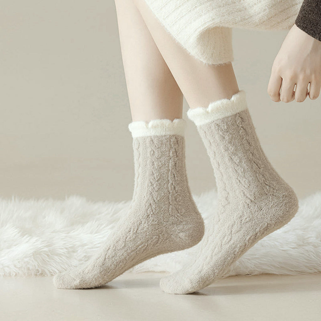 Anna-Kaci Women's 3 - Pack Cable Knit Crew Socks with Soft Textured Fabric and Contrast Cuff Detail