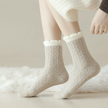 Anna-Kaci Women's 3 - Pack Cable Knit Crew Socks with Soft Textured Fabric and Contrast Cuff Detail