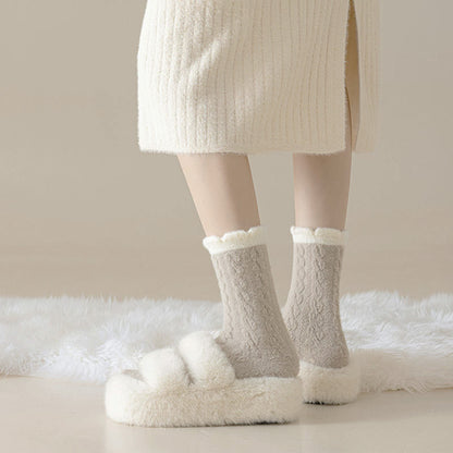 Anna-Kaci Women's 3 - Pack Cable Knit Crew Socks with Soft Textured Fabric and Contrast Cuff Detail