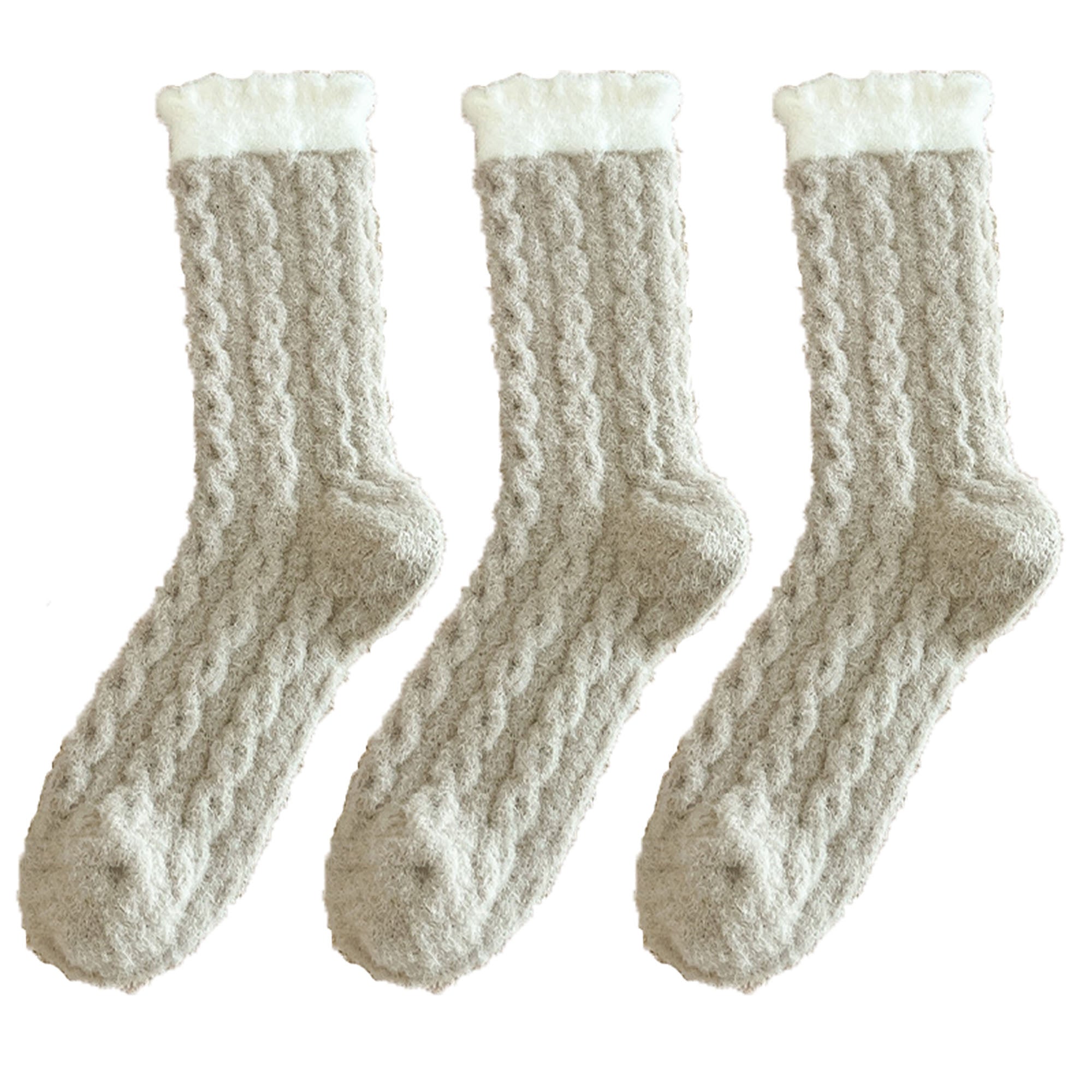 Anna-Kaci Women's 3 - Pack Cable Knit Crew Socks with Soft Textured Fabric and Contrast Cuff Detail