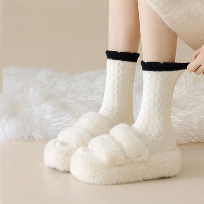 Anna-Kaci Women's 3 - Pack Cable Knit Crew Socks with Soft Textured Fabric and Contrast Cuff Detail