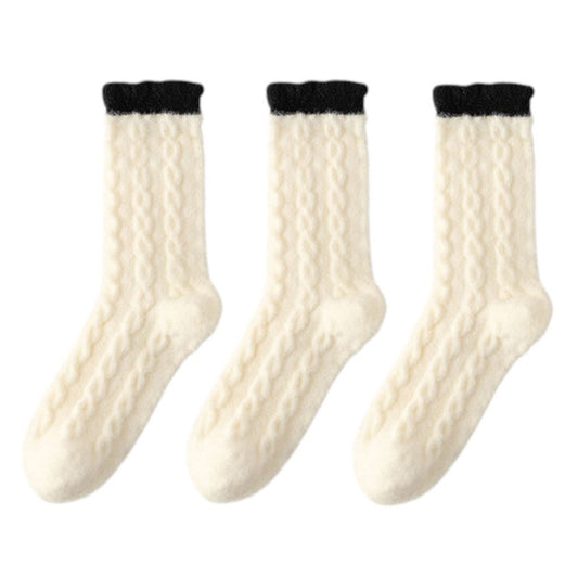 Anna-Kaci Women's 3 - Pack Cable Knit Crew Socks with Soft Textured Fabric and Contrast Cuff Detail