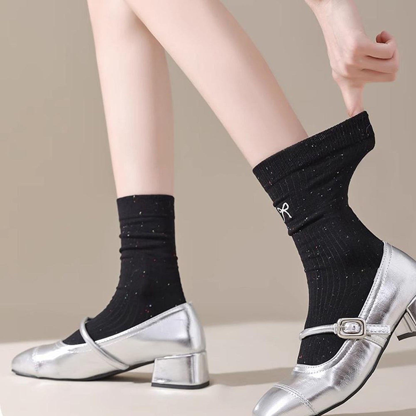 Anna-Kaci Women's 3 - Pack Crew Socks with Embroidered Bow Detail and Soft Ribbed Knit Fabric