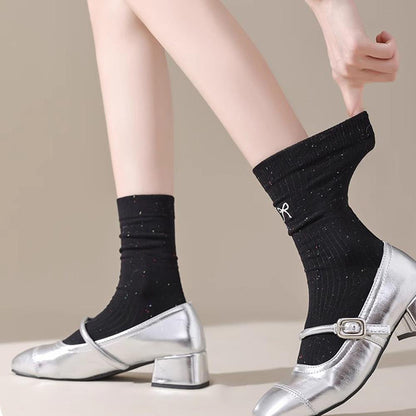 Anna-Kaci Women's 3 - Pack Crew Socks with Embroidered Bow Detail and Soft Ribbed Knit Fabric