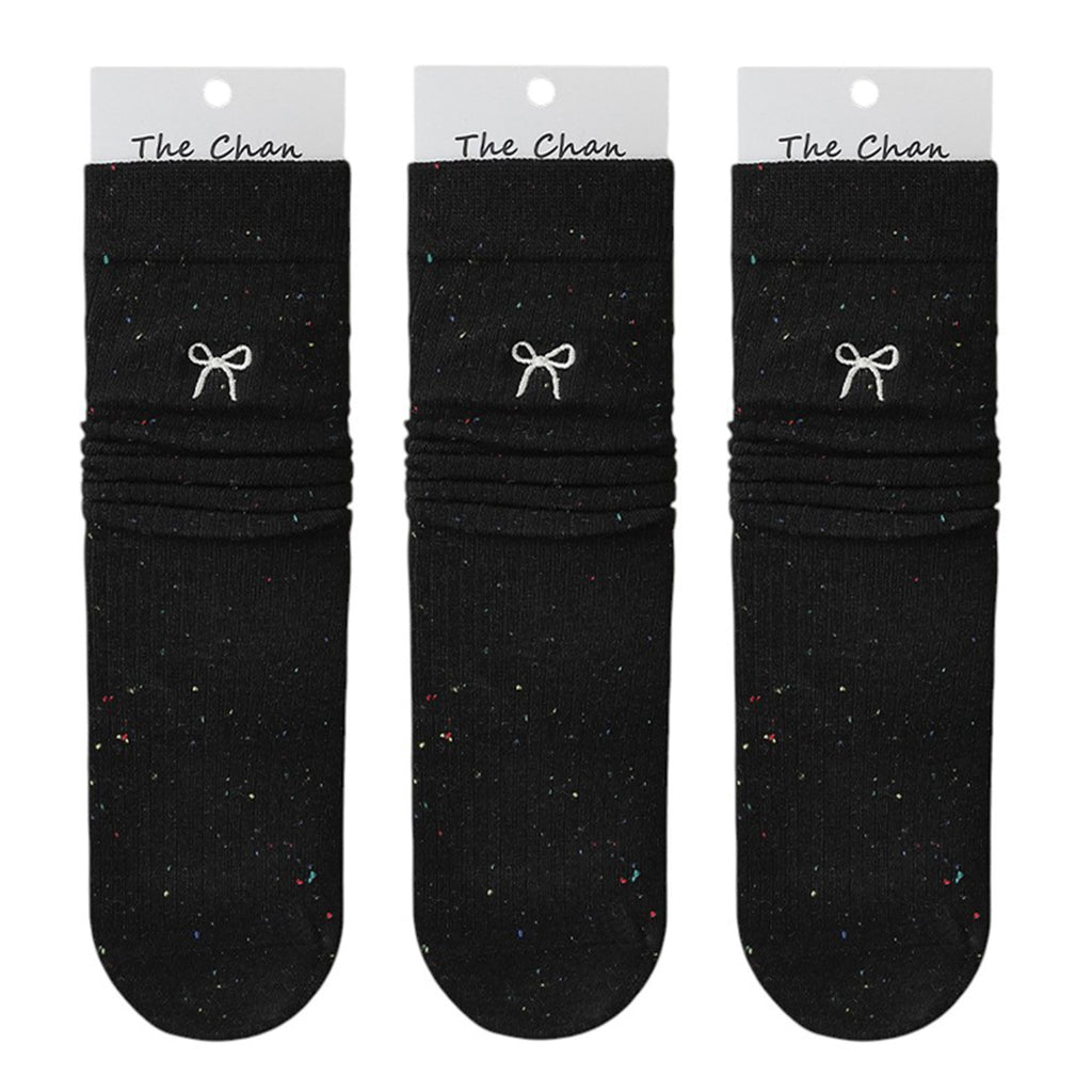 Anna-Kaci Women's 3 - Pack Crew Socks with Embroidered Bow Detail and Soft Ribbed Knit Fabric
