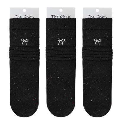 Anna-Kaci Women's 3 - Pack Crew Socks with Embroidered Bow Detail and Soft Ribbed Knit Fabric