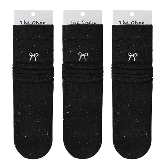 Anna-Kaci Women's 3 - Pack Crew Socks with Embroidered Bow Detail and Soft Ribbed Knit Fabric