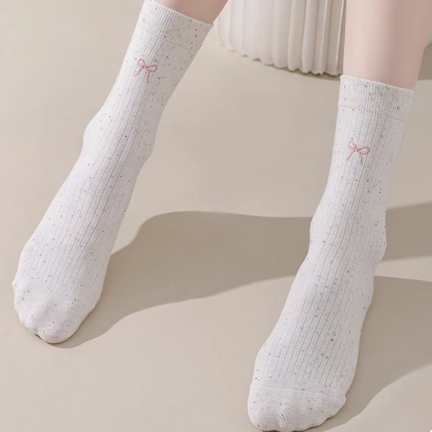 Anna-Kaci Women's 3 - Pack Crew Socks with Embroidered Bow Detail and Soft Ribbed Knit Fabric