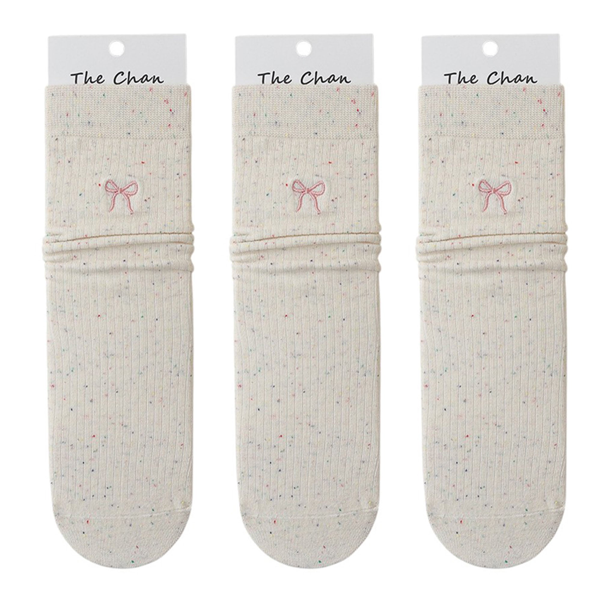 Anna-Kaci Women's 3 - Pack Crew Socks with Embroidered Bow Detail and Soft Ribbed Knit Fabric