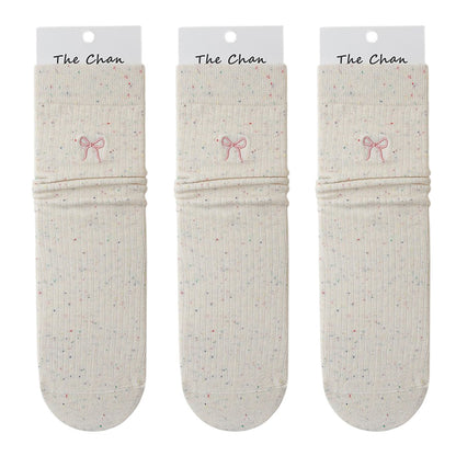 Anna-Kaci Women's 3 - Pack Crew Socks with Embroidered Bow Detail and Soft Ribbed Knit Fabric