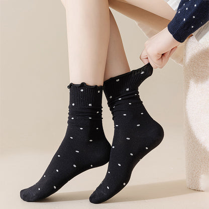 Anna-Kaci 6pk Women's Polka Dot Ankle Socks with Ruffled Cuffs