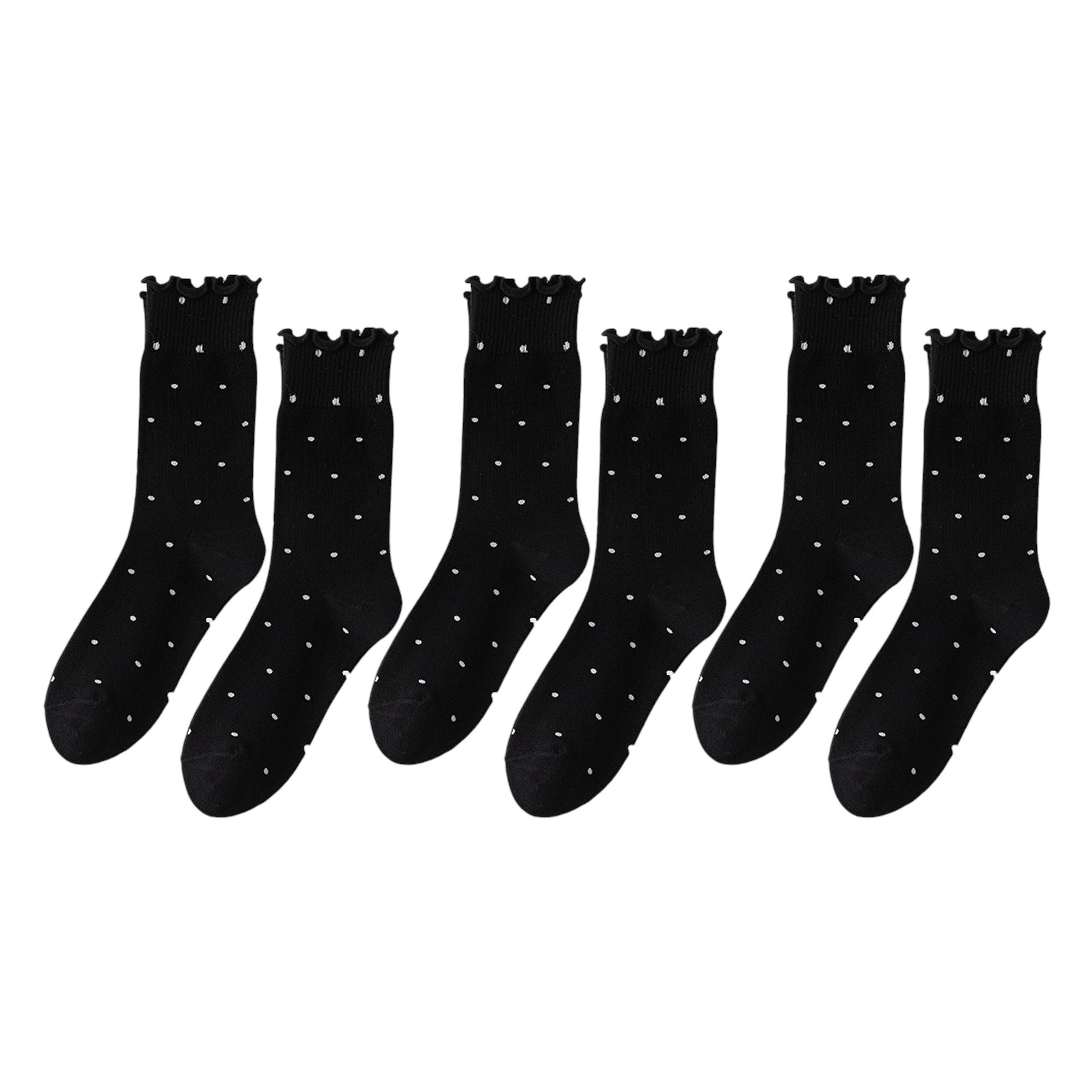 Anna-Kaci 6pk Women's Polka Dot Ankle Socks with Ruffled Cuffs