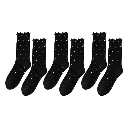 Anna-Kaci 6pk Women's Polka Dot Ankle Socks with Ruffled Cuffs