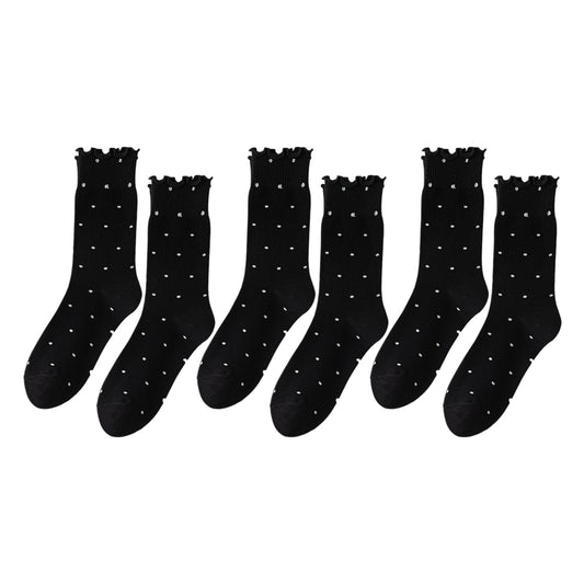 Anna-Kaci 6pk Women's Polka Dot Ankle Socks with Ruffled Cuffs
