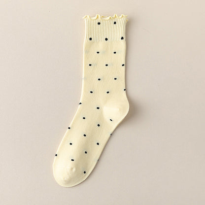 Anna-Kaci 6pk Women's Polka Dot Ankle Socks with Ruffled Cuffs