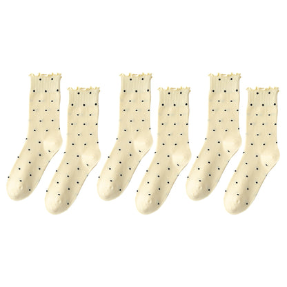 Anna-Kaci 6pk Women's Polka Dot Ankle Socks with Ruffled Cuffs