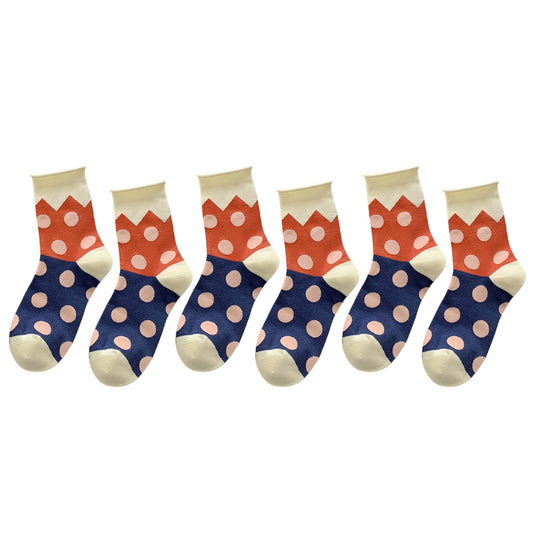 Anna-Kaci 6pk Women's Color - Blocked Polka Dot Cotton Ankle Socks - Trendy Ins - Style Socks