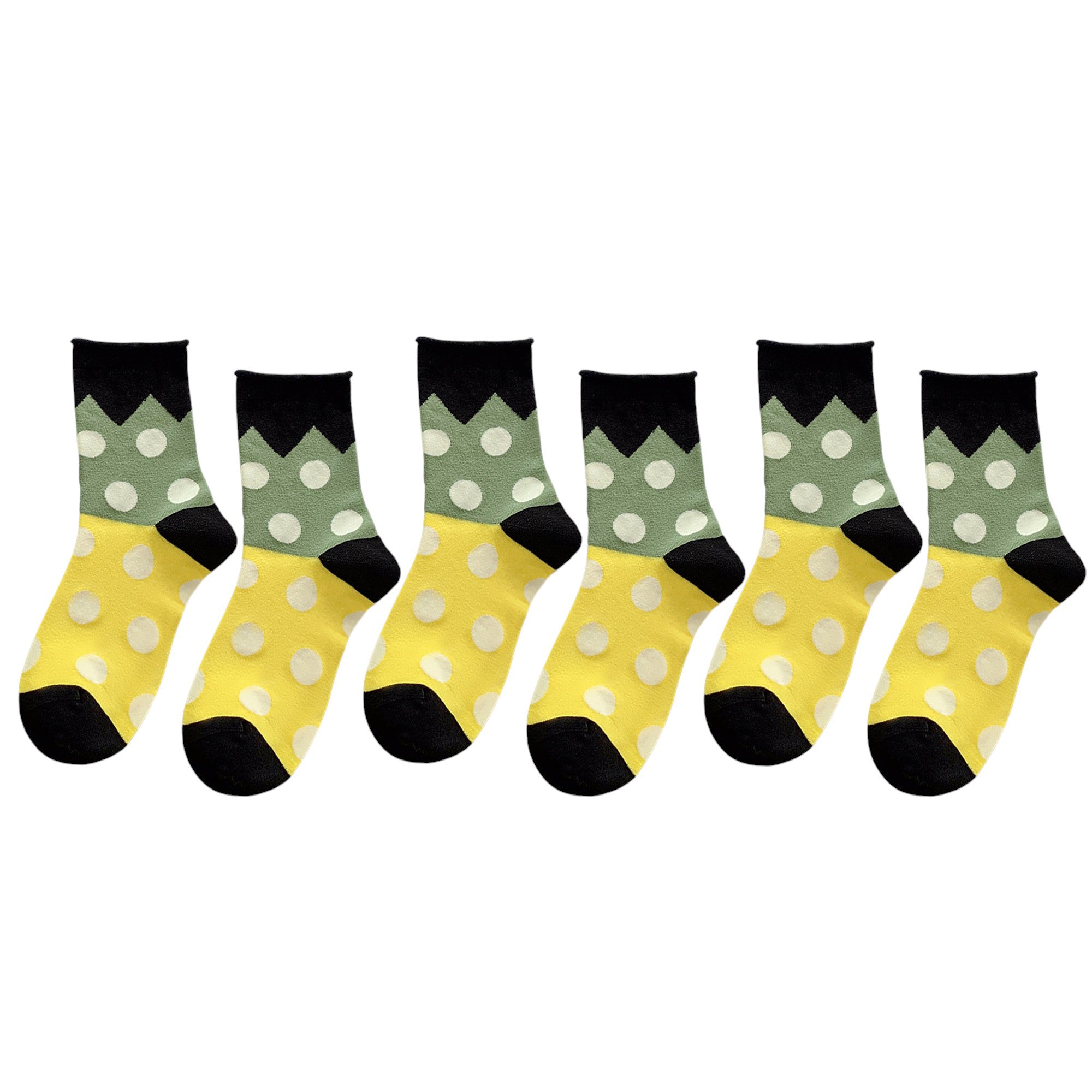 Anna-Kaci 6pk Women's Color - Blocked Polka Dot Cotton Ankle Socks - Trendy Ins - Style Socks