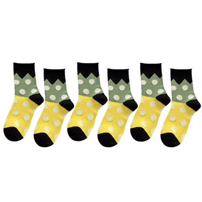 Anna-Kaci 6pk Women's Color - Blocked Polka Dot Cotton Ankle Socks - Trendy Ins - Style Socks