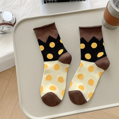 Anna-Kaci 6pk Women's Color - Blocked Polka Dot Cotton Ankle Socks - Trendy Ins - Style Socks
